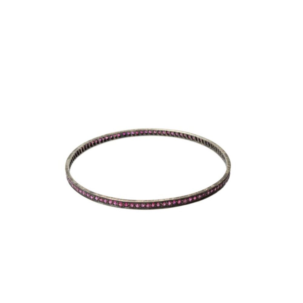 Designer Womens Oxidized 800 Silver Ruby Bangle 2.6" 8g